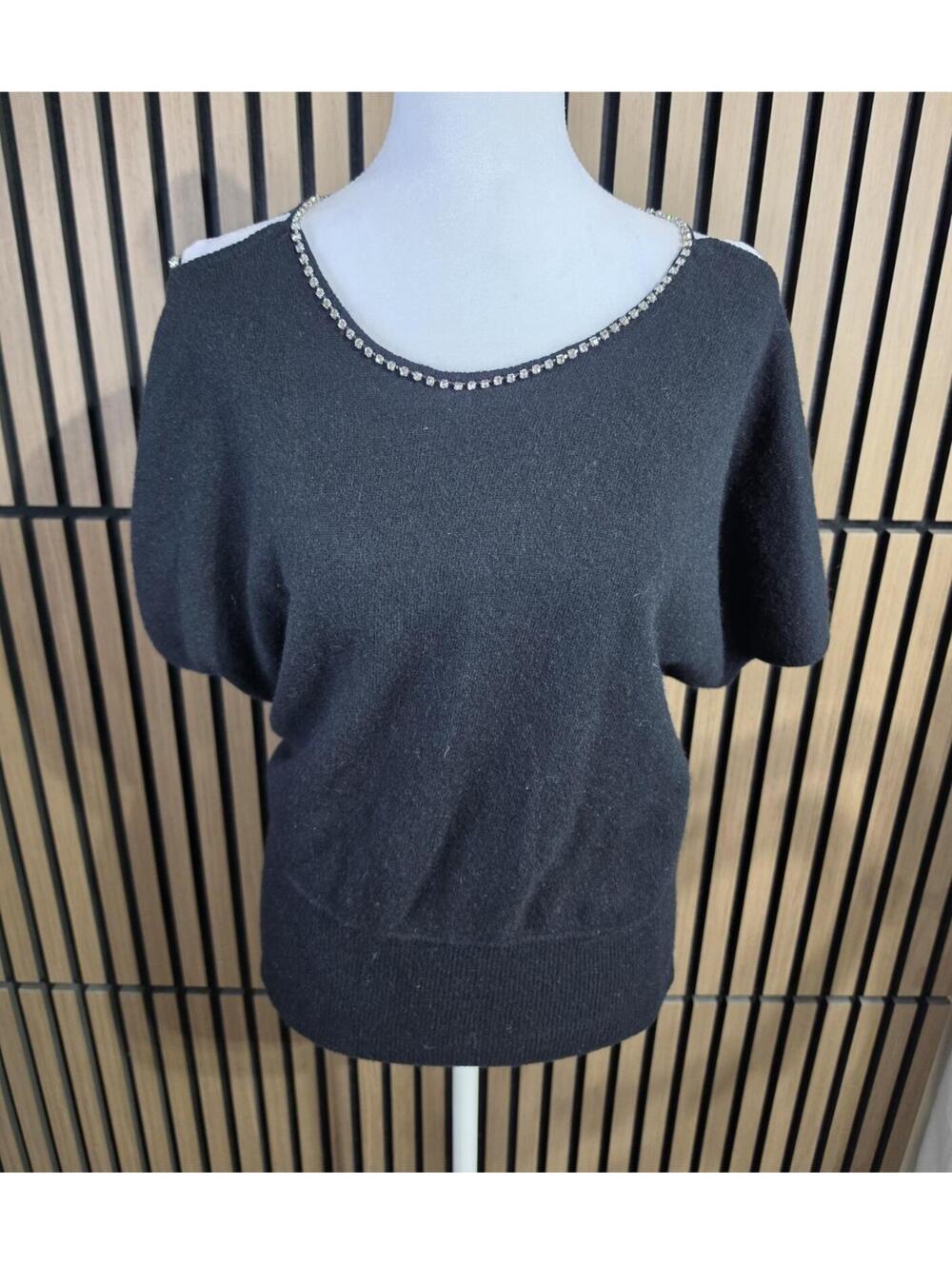 Christine Thomson Women's Knit Pullover Sweater Scoop Neck Short Sleeve S Black